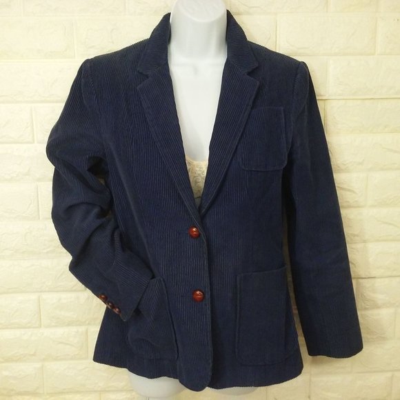 Vintage 80s Corduroy Blazer 2-Button Sport Jacket S/M Pockets Urban Preppy Navy - Picture 2 of 8